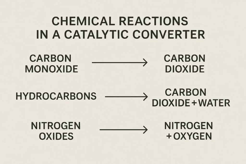"Chemical reaction process inside a catalytic converter reducing harmful vehicle emissions"