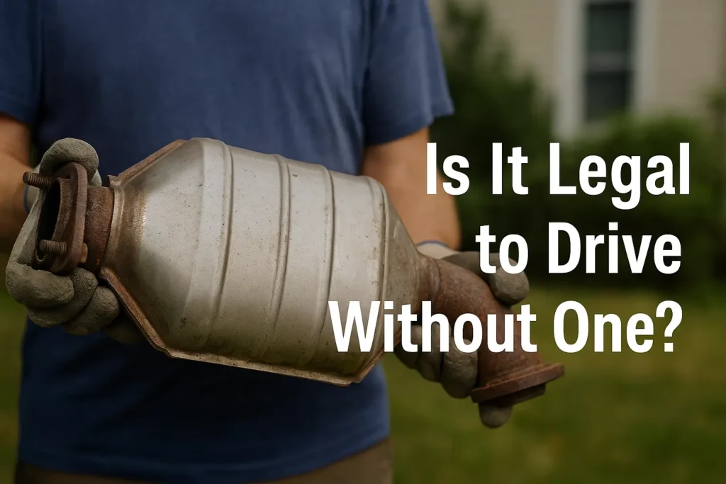 Person holding a catalytic converter outdoors while wearing work gloves
